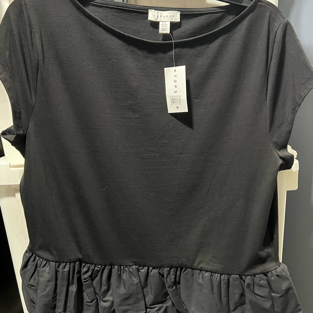Topshop Black Blouse with Gathered Hem